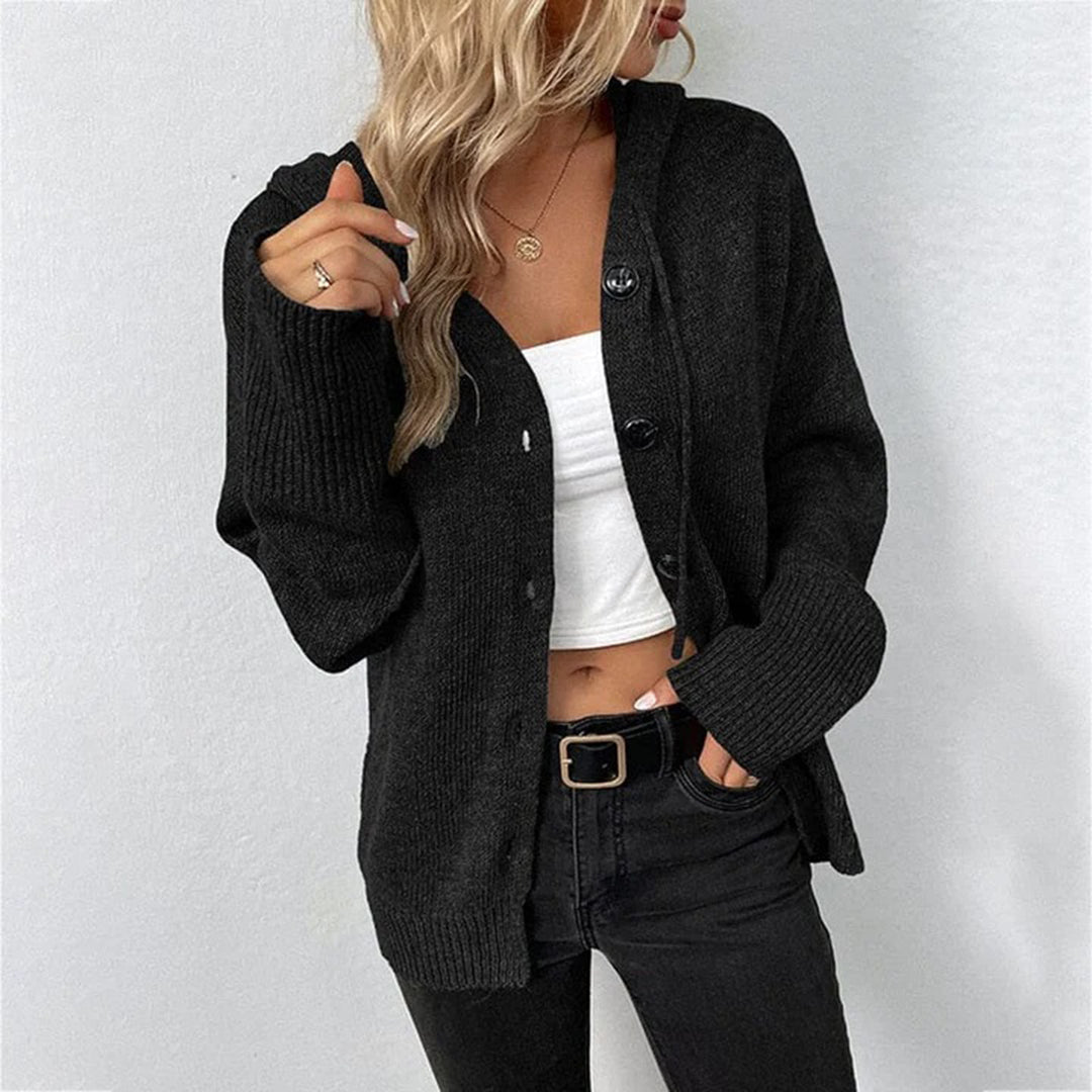 Bethan | Relaxed Hooded Knit Cardigan with Large Button Closure