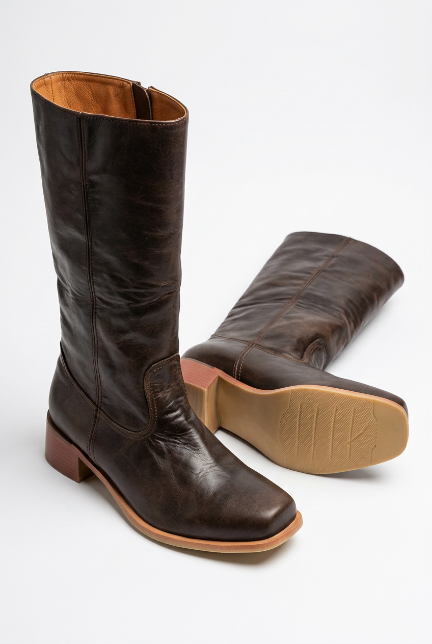 June | Women's Mid Calf Block Heel Boots with Closed Toe