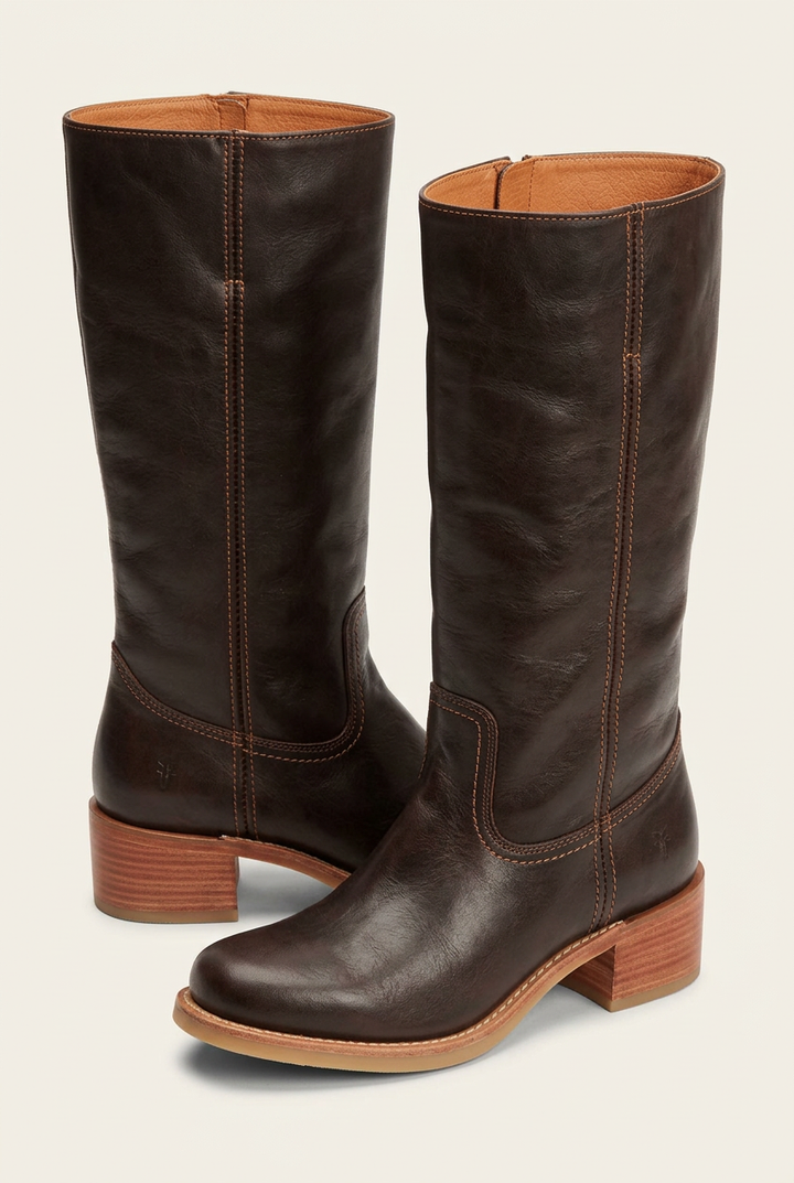 June | Women's Mid Calf Block Heel Boots with Closed Toe