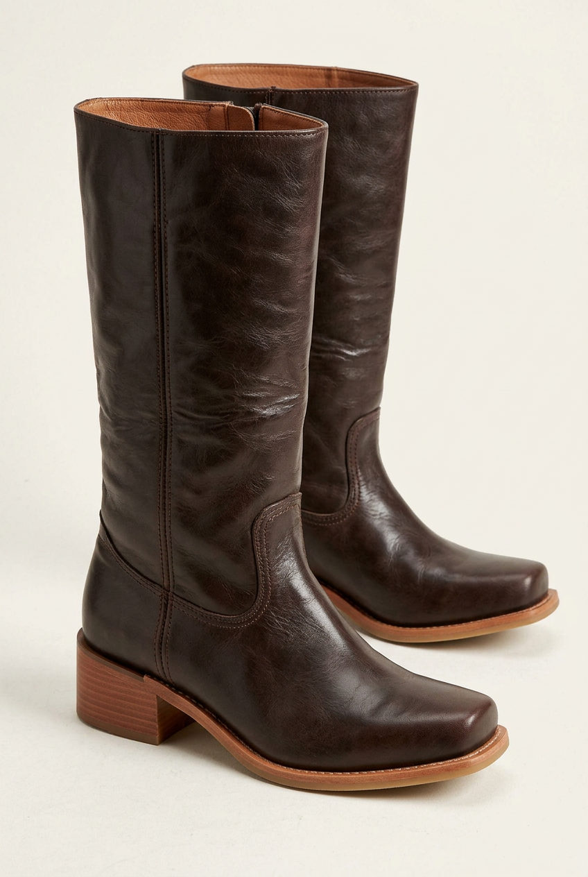 June | Women's Mid Calf Block Heel Boots with Closed Toe