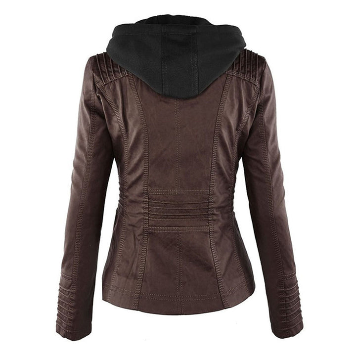 Emily | Women's Leather Biker Jacket with Removable Hood and Zip Detail