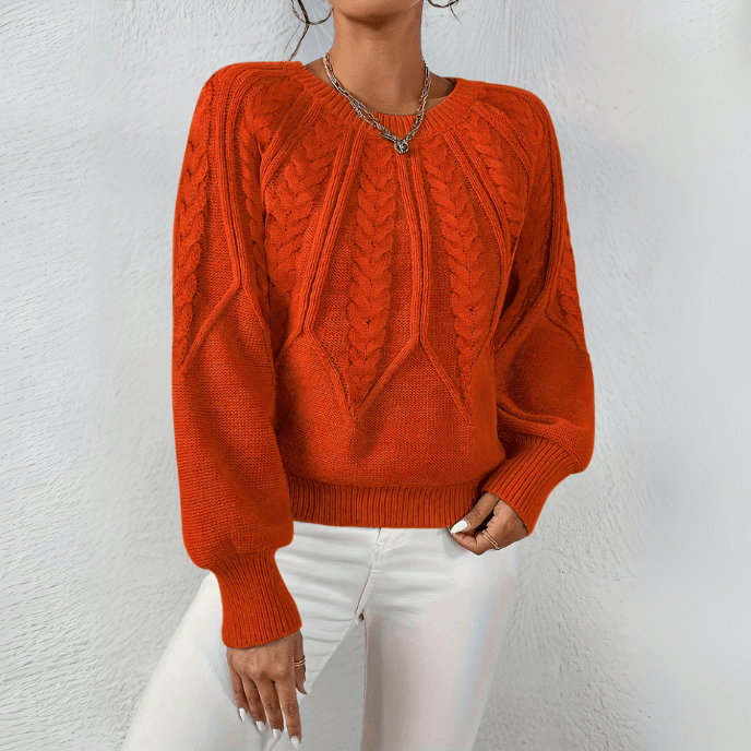 Nelly | Cable Knit Sweater with Puff Sleeves and Round Neckline