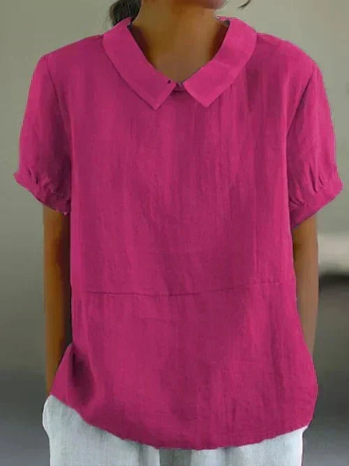 Louisa | Casual Linen Blouse with Peter Pan Collar and Short Sleeves