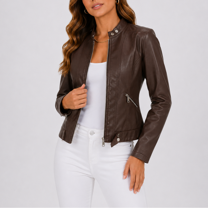 Nola | Women's Classic Leather Jacket with Zip Pockets