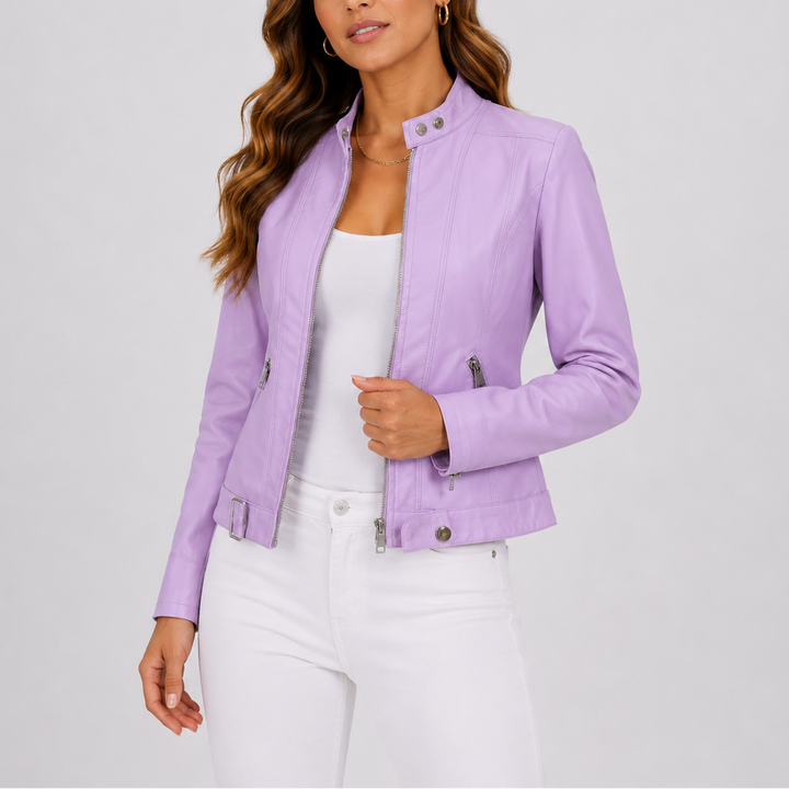 Nola | Women's Classic Leather Jacket with Zip Pockets