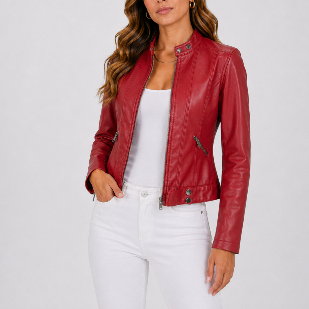 Nola | Women's Classic Leather Jacket with Zip Pockets