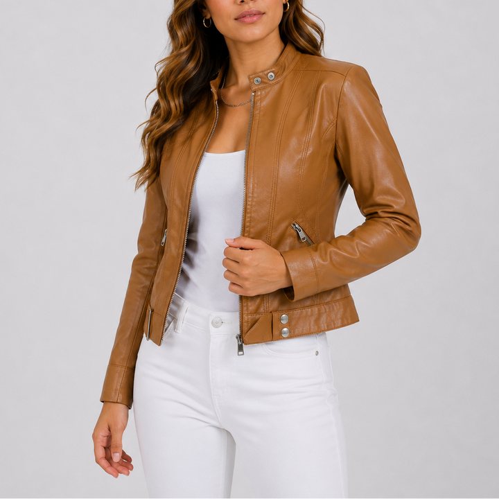Nola | Women's Classic Leather Jacket with Zip Pockets