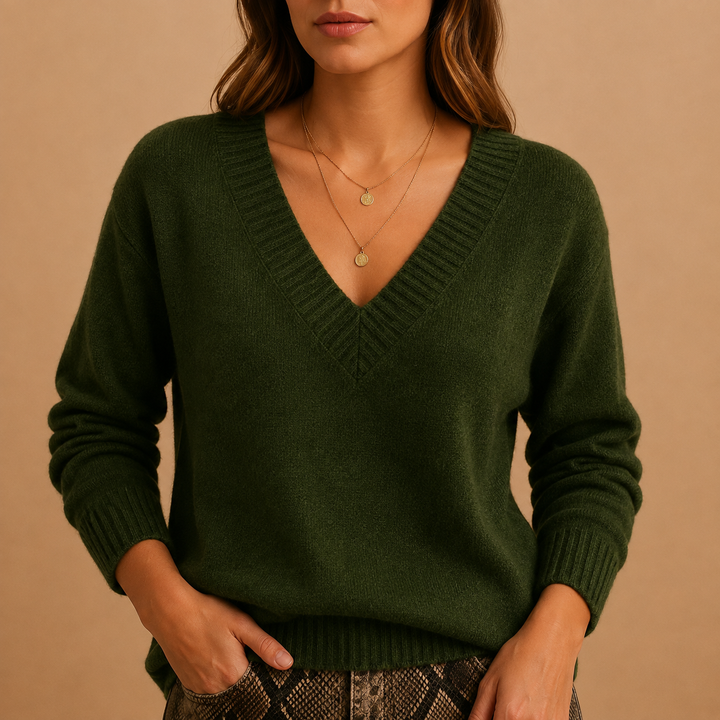 Peggy | Soft Knit Sweater with Ribbed V-Neckline and Ribbed Cuffs