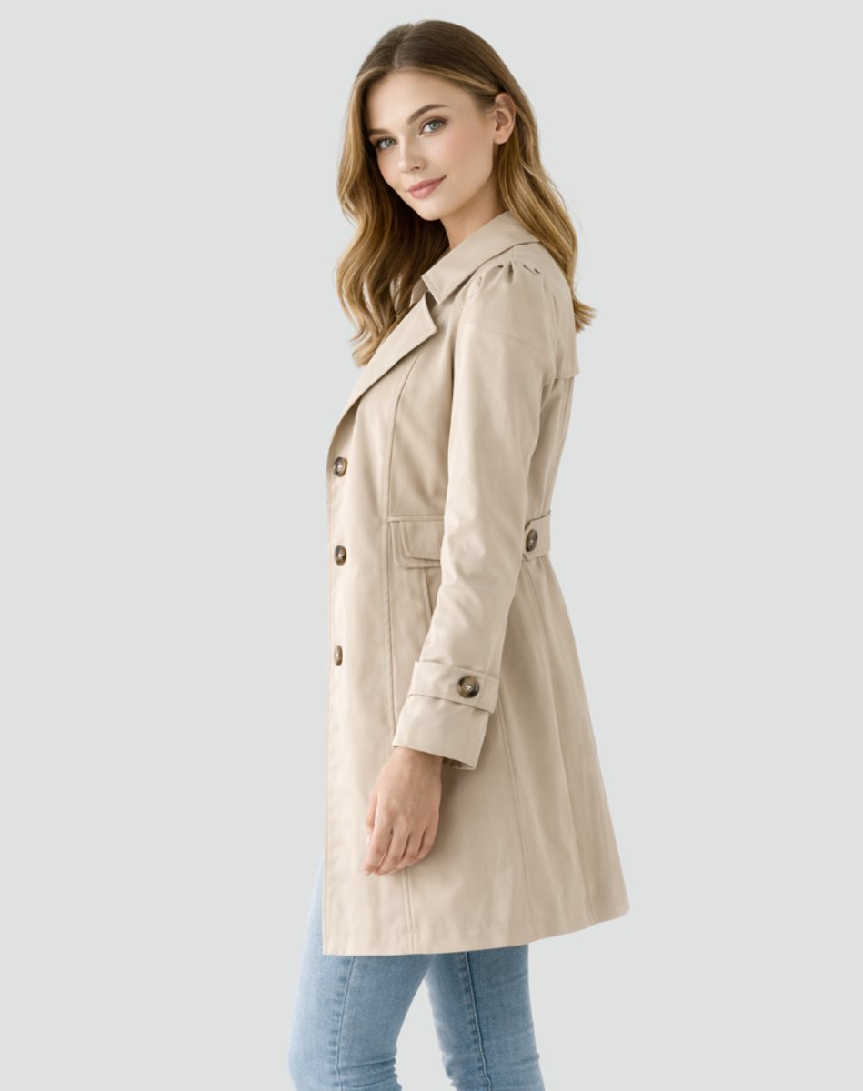 Aubrie | Women's Double Breasted Trench Coat with Buttoned Cuffs