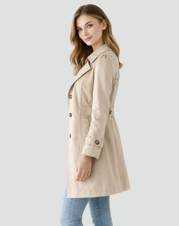 Aubrie | Women's Double Breasted Trench Coat with Buttoned Cuffs