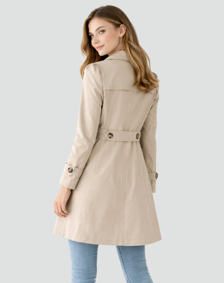 Aubrie | Women's Double Breasted Trench Coat with Buttoned Cuffs