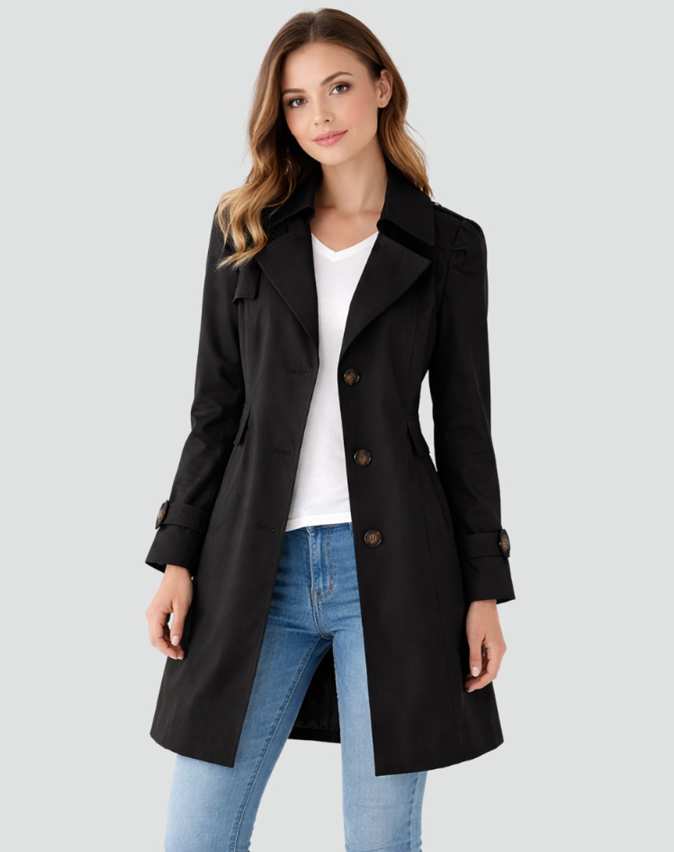Aubrie | Women's Double Breasted Trench Coat with Buttoned Cuffs