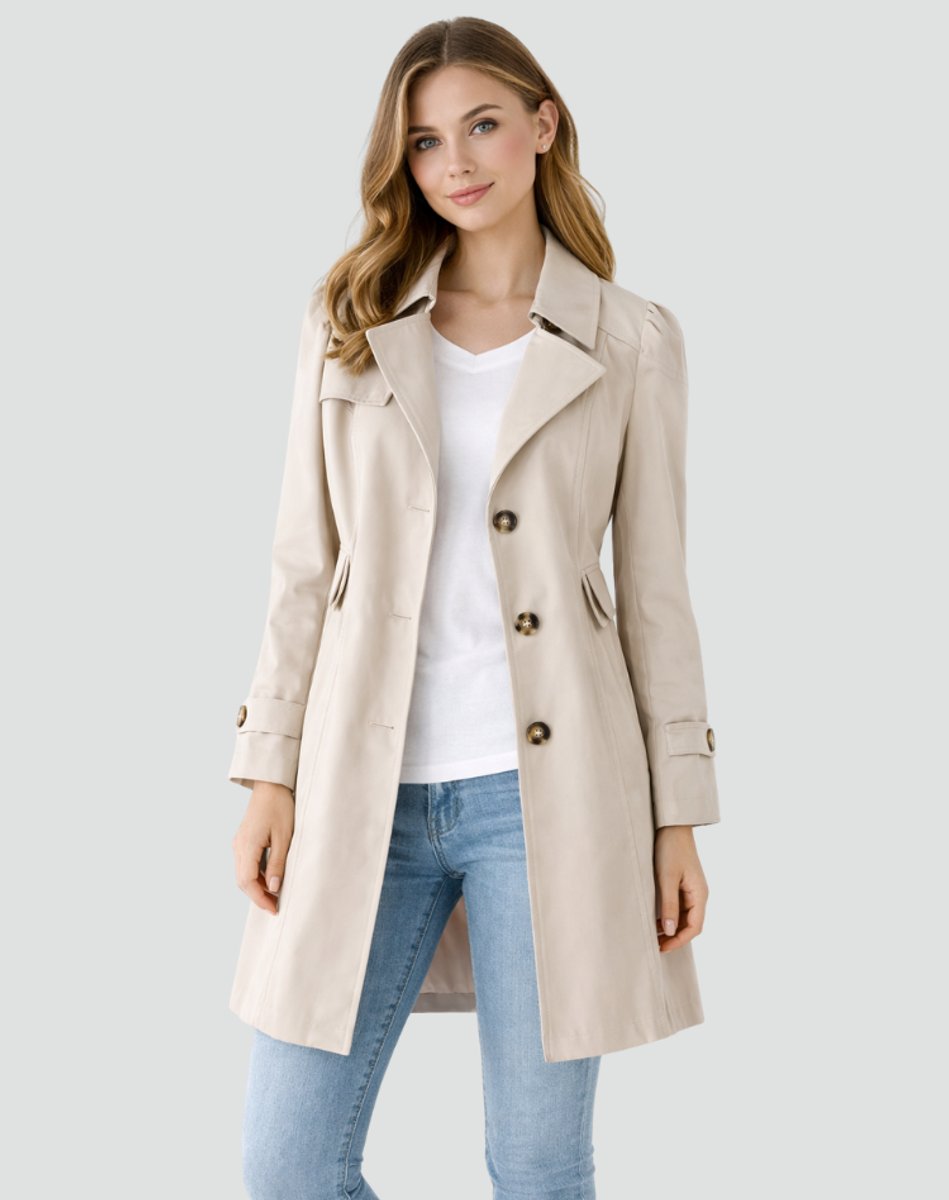 Aubrie | Women's Double Breasted Trench Coat with Buttoned Cuffs