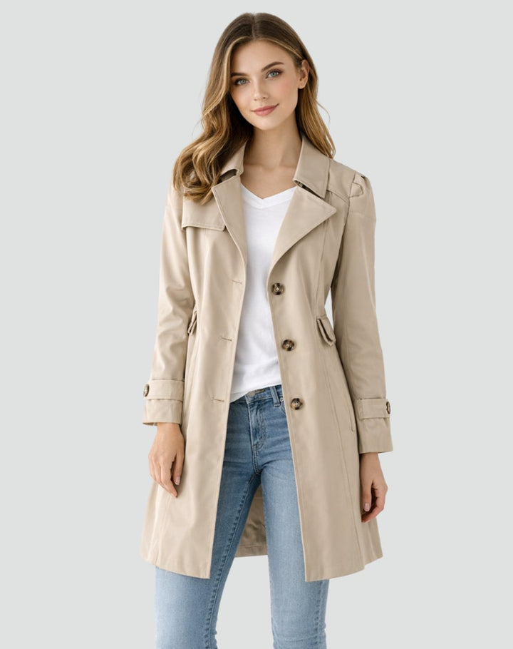 Aubrie | Women's Double Breasted Trench Coat with Buttoned Cuffs