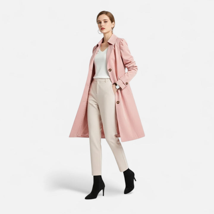 Alivia | Women's Trench Coat with Lapel Collar and Button Front