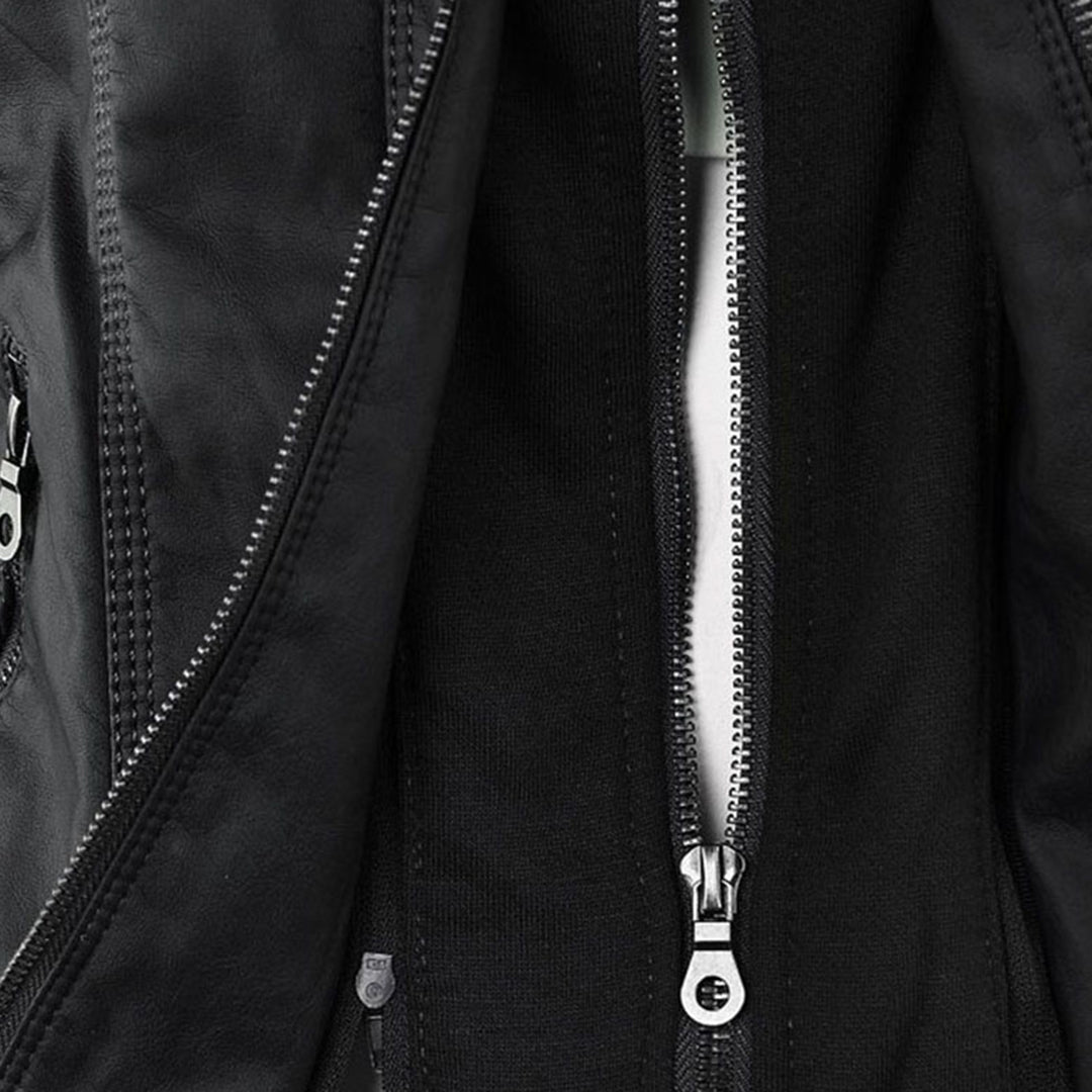 Emily | Women's Leather Biker Jacket with Removable Hood and Zip Detail