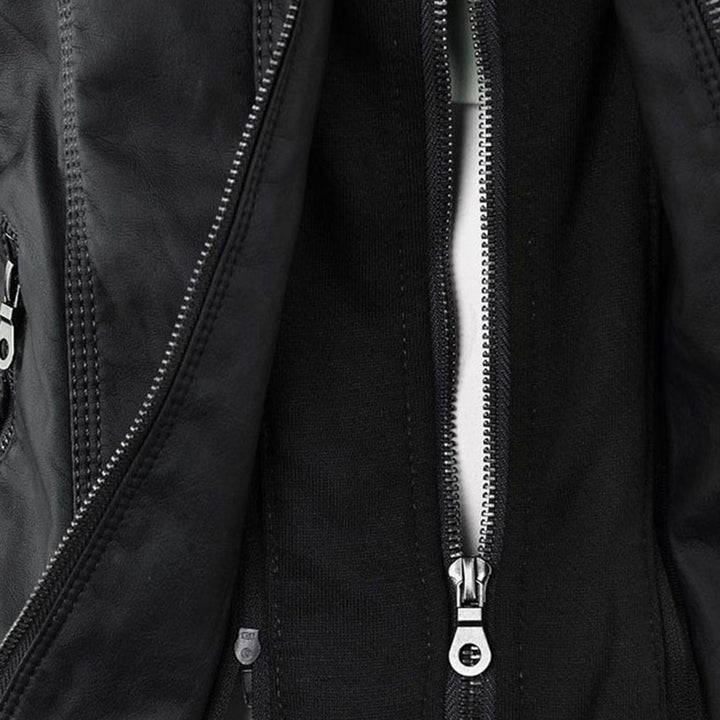 Emily | Women's Leather Biker Jacket with Removable Hood and Zip Detail