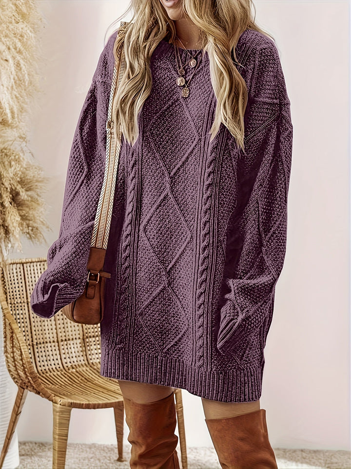Julissa | Cosy Cable Knit Sweater Dress with Round Neck