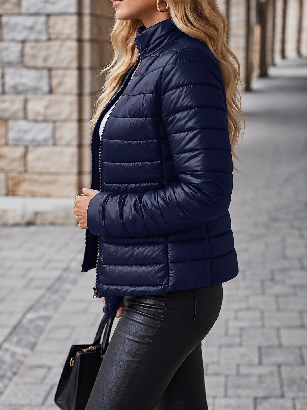 Antonella | Cropped Quilted Puffer Jacket with Teddy Fleece Lining