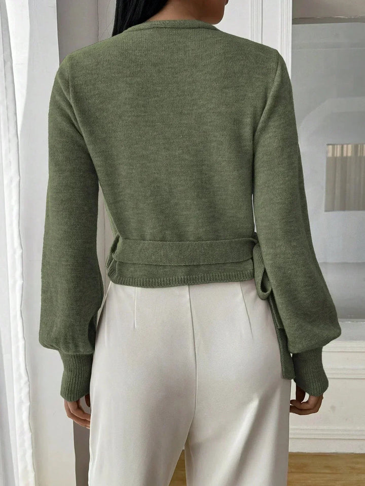 Tillie | Cropped Wrap Knit Sweater with Tie Waist and V-Neckline
