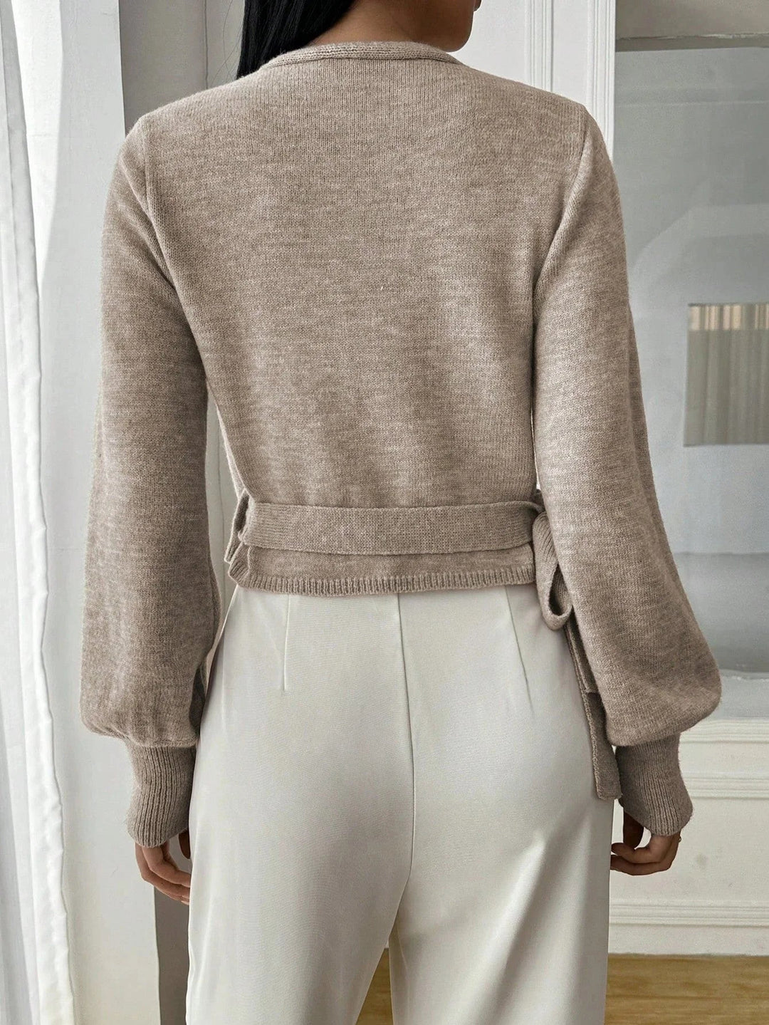 Tillie | Cropped Wrap Knit Sweater with Tie Waist and V-Neckline
