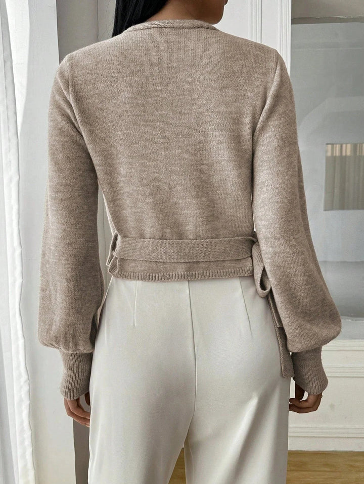 Tillie | Cropped Wrap Knit Sweater with Tie Waist and V-Neckline