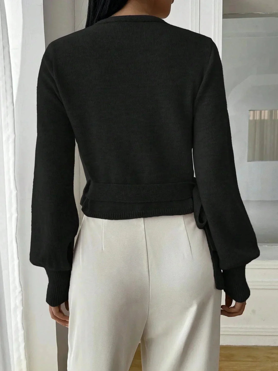 Tillie | Cropped Wrap Knit Sweater with Tie Waist and V-Neckline