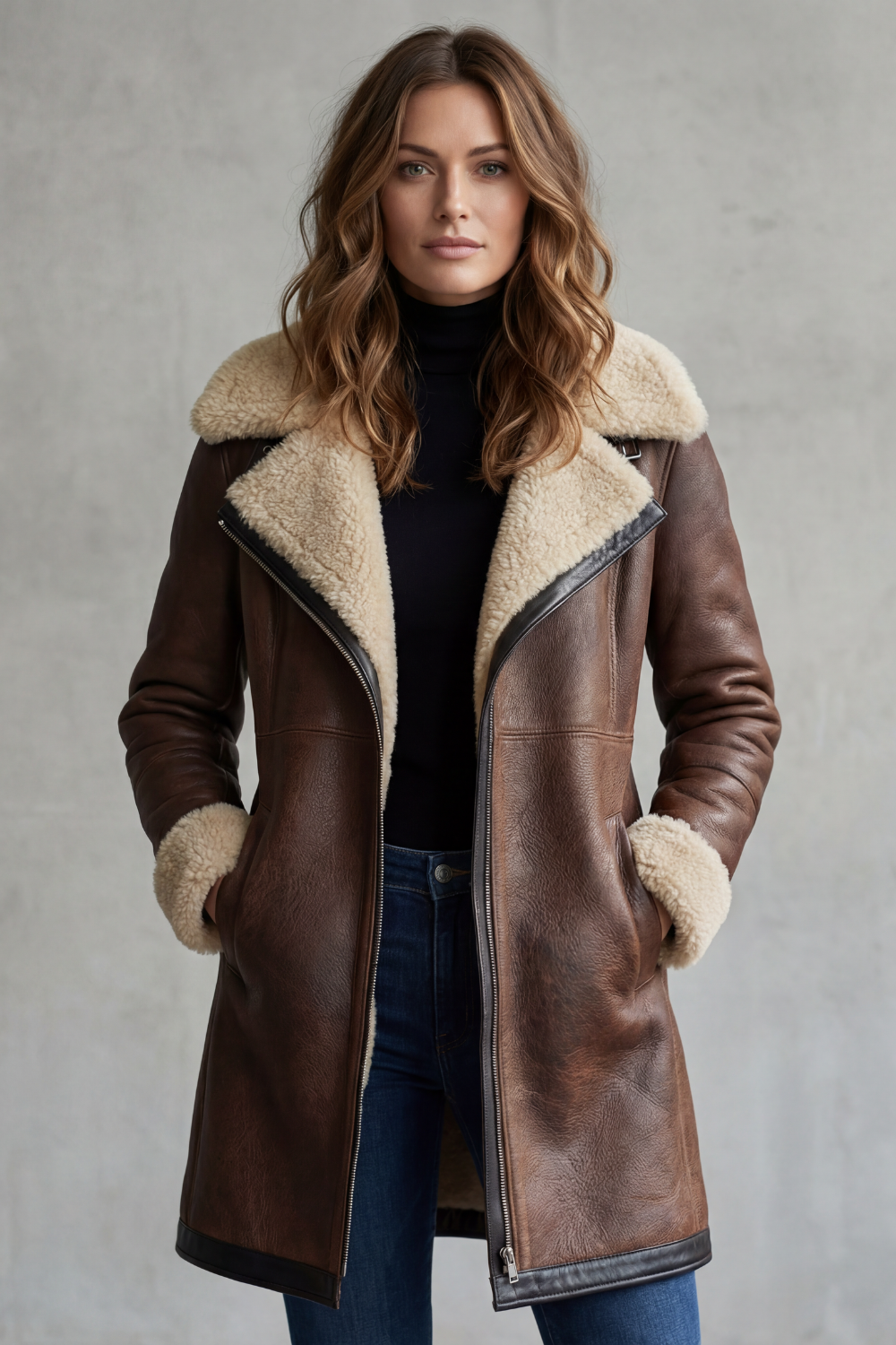 Isabelle | Women's Elegant Leather Coat with Shearling Lining