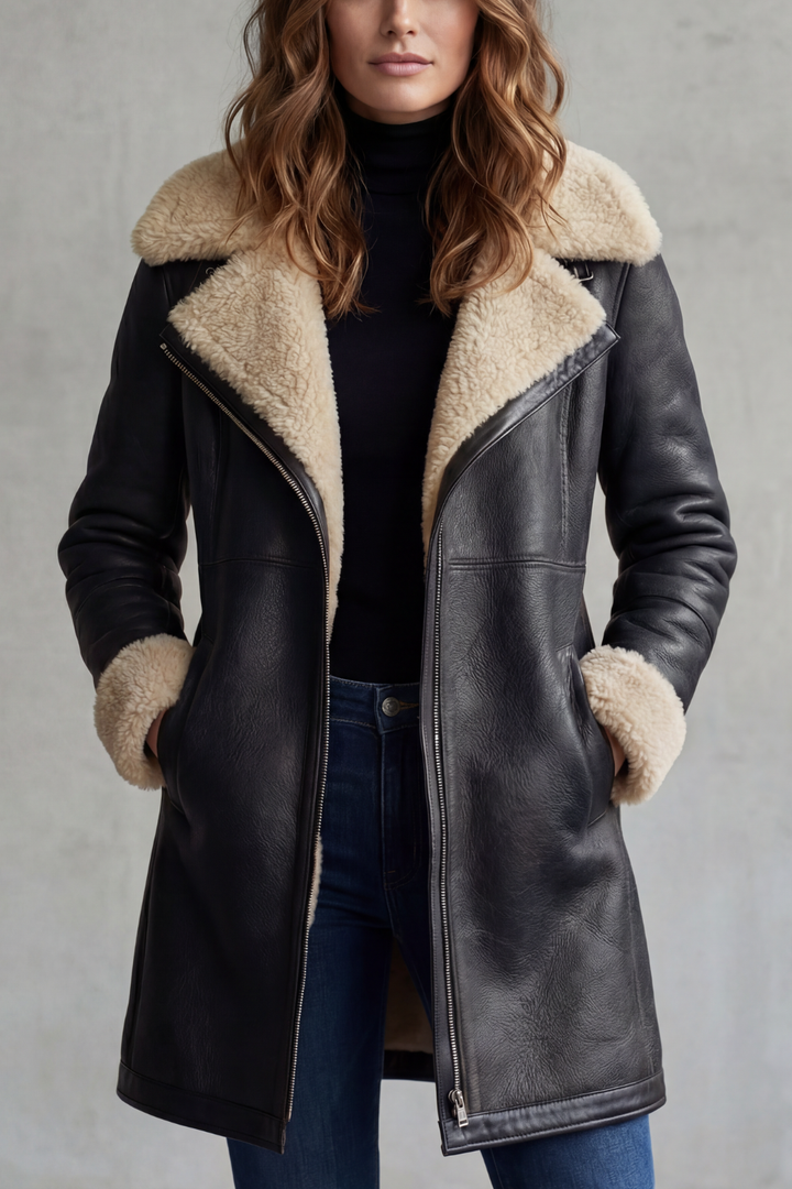 Isabelle | Women's Elegant Leather Coat with Shearling Lining