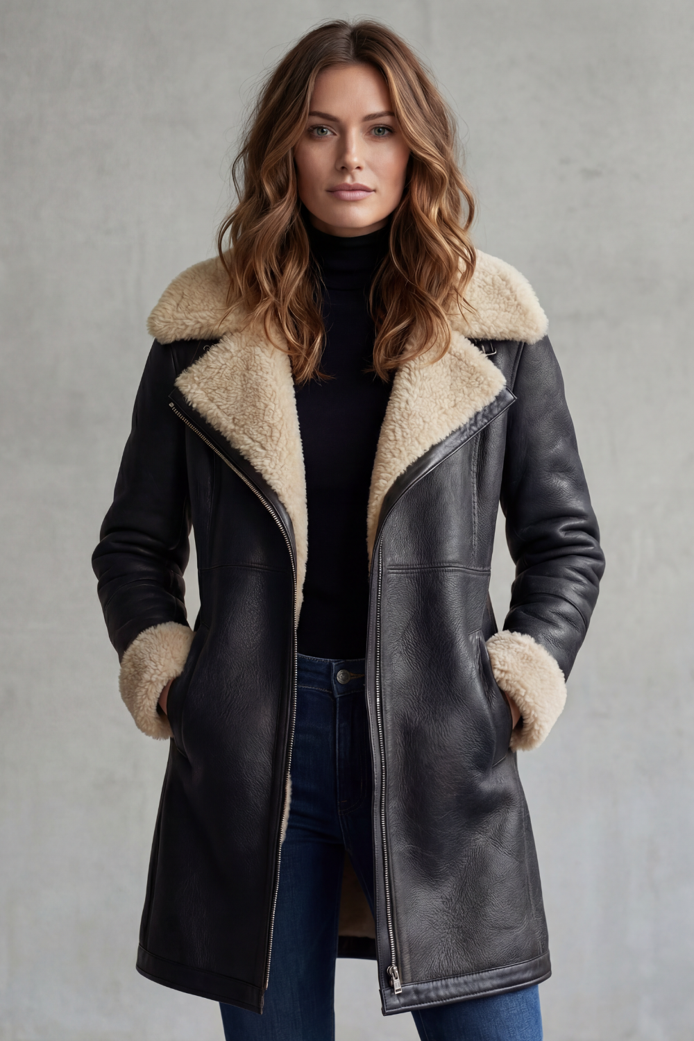 Isabelle | Women's Elegant Leather Coat with Shearling Lining