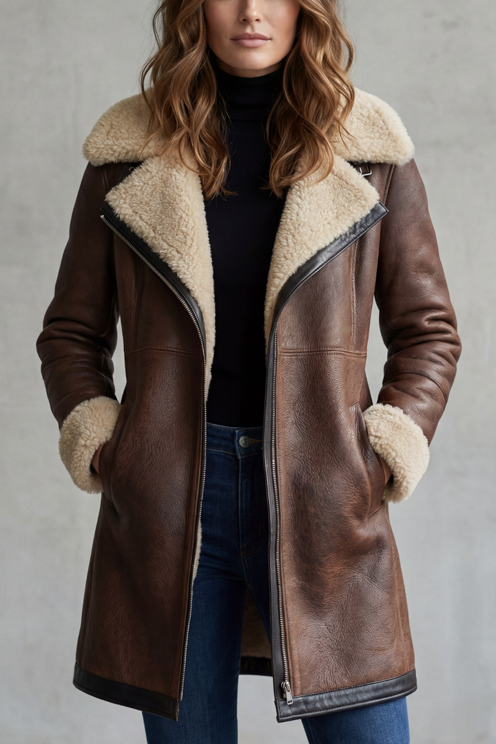 Isabelle | Women's Elegant Leather Coat with Shearling Lining