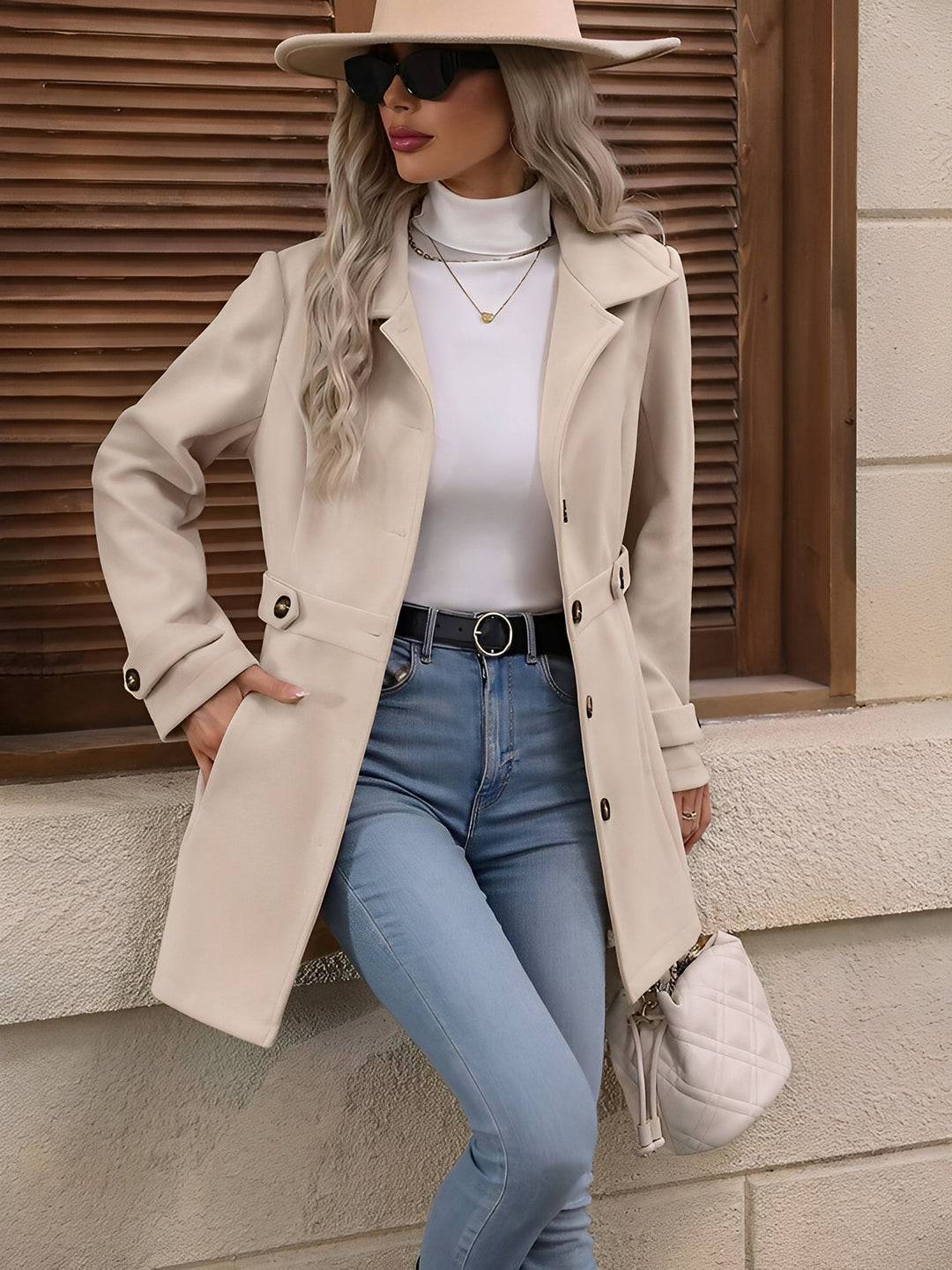 Khloe | Women's Double Breasted Trench Coat with Gold Button Detail