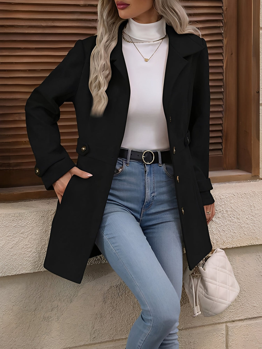 Khloe | Women's Double Breasted Trench Coat with Gold Button Detail