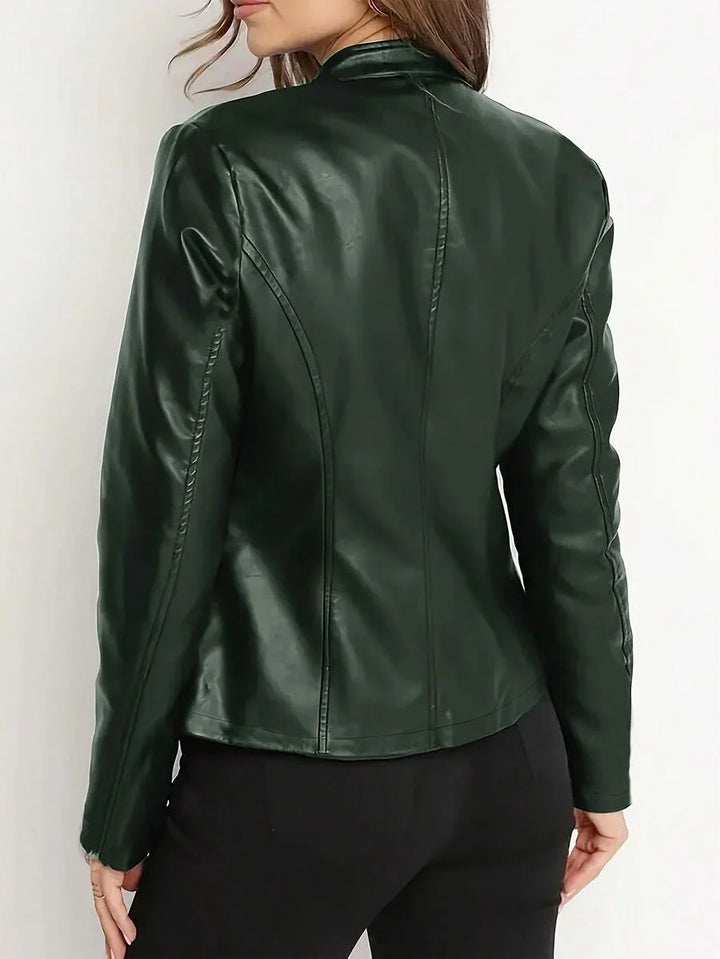 Tallulah | Fitted Leather Biker Jacket with Stand Collar and Panel Seams
