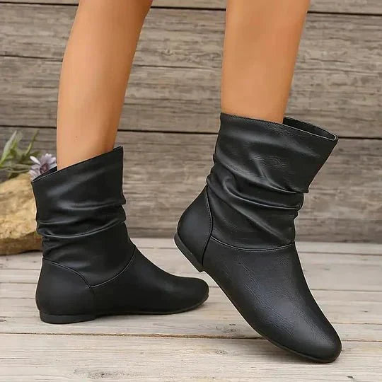 Dolcie | Flat Leather Ankle Boots with Slouch Detail