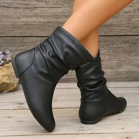 Dolcie | Flat Leather Ankle Boots with Slouch Detail