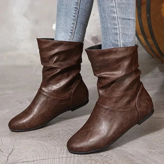 Dolcie | Flat Leather Ankle Boots with Slouch Detail