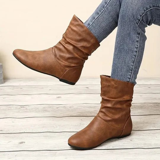 Dolcie | Flat Leather Ankle Boots with Slouch Detail