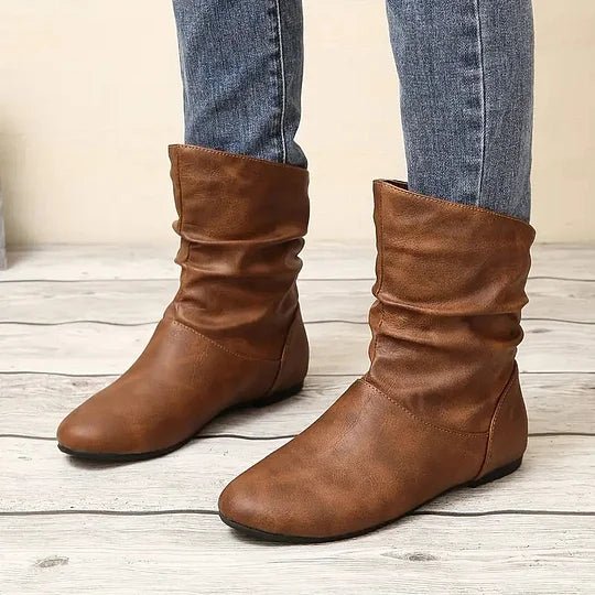 Dolcie | Flat Leather Ankle Boots with Slouch Detail