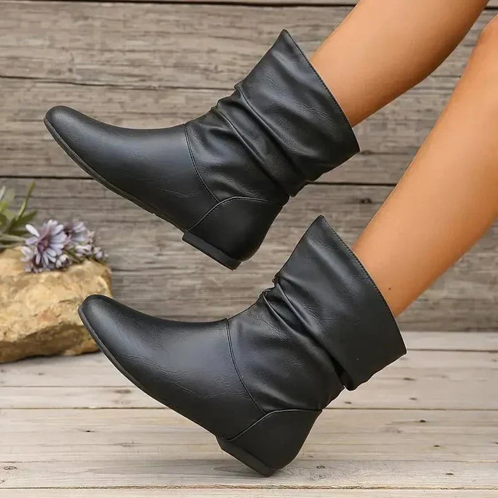 Dolcie | Flat Leather Ankle Boots with Slouch Detail