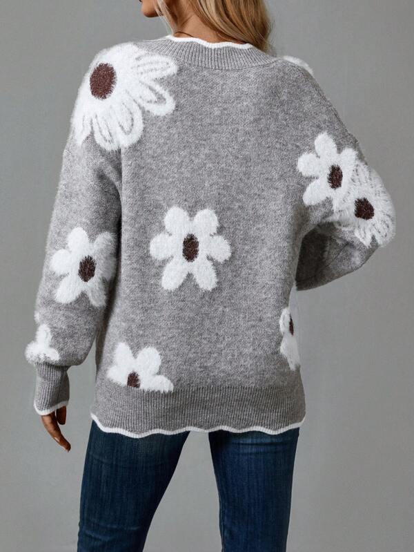 Nora | Women’s Knit Sweater with Daisy Print