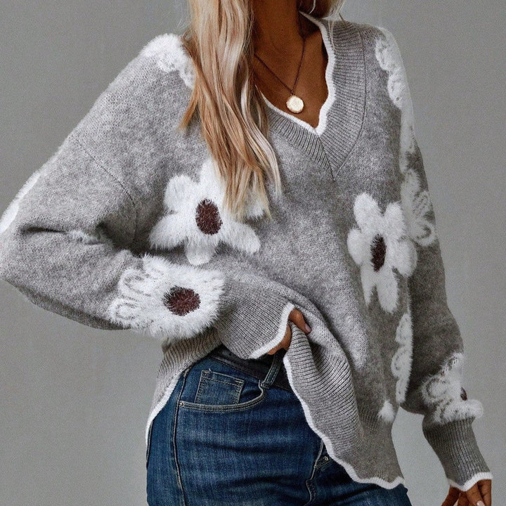 Nora | Women’s Knit Sweater with Daisy Print