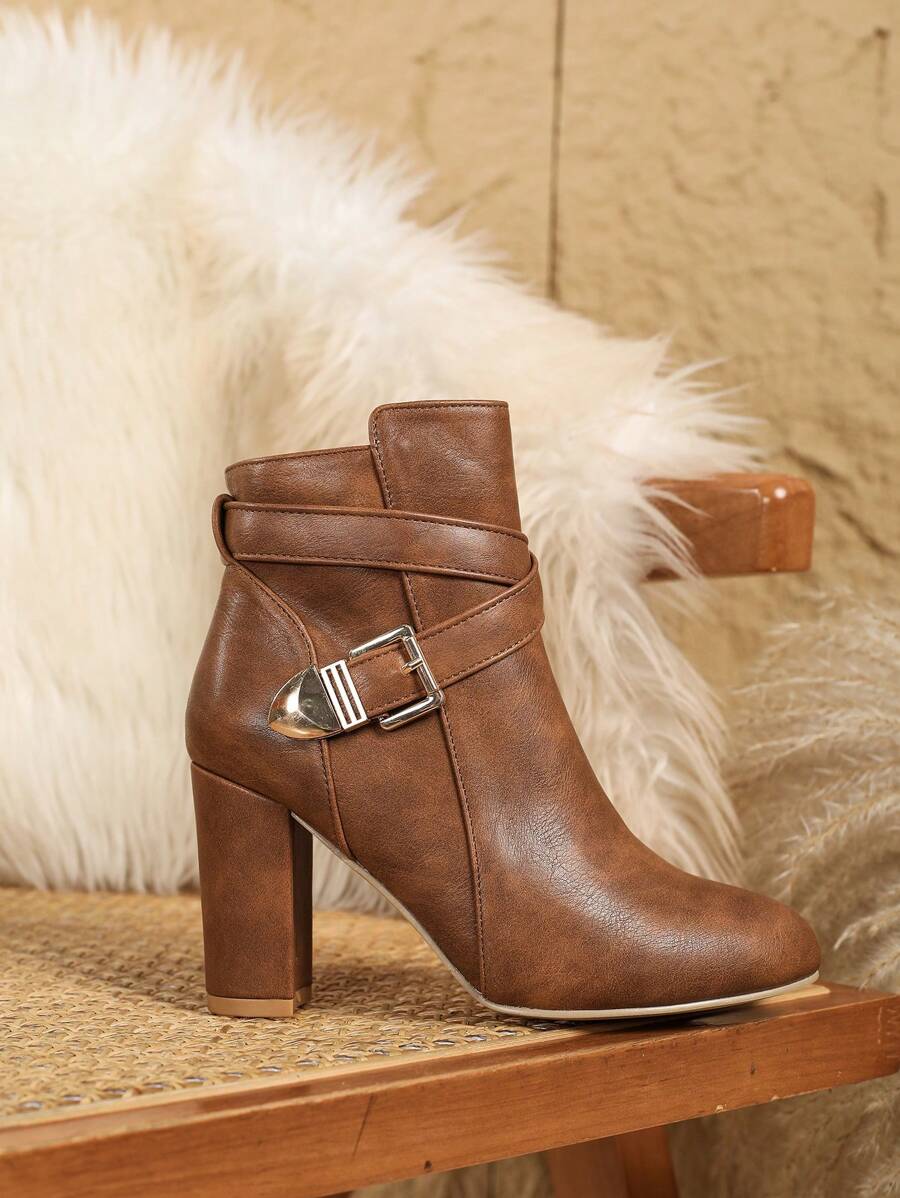 Lucia | Heeled Leather Ankle Boots with Crossover Buckle Strap
