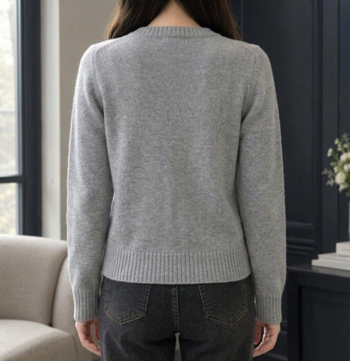 Alina | Heritage Argyle Cardigan with Round Neck and Cream Buttons
