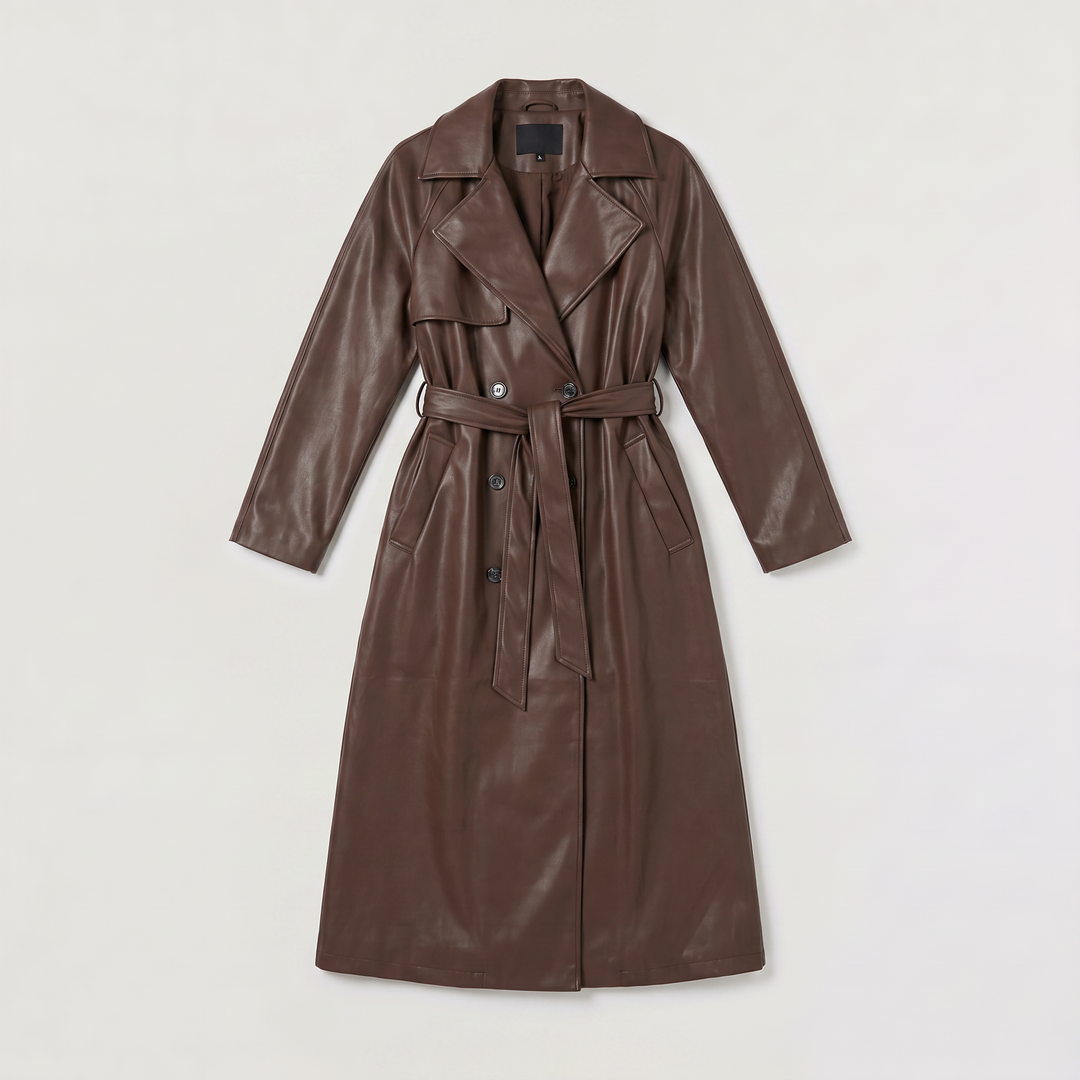 Elspeth | Women's Belted Faux Leather Midi Trench Coat