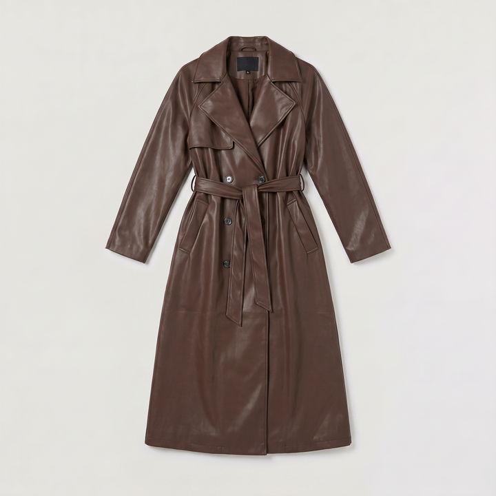 Elspeth | Women's Belted Faux Leather Midi Trench Coat