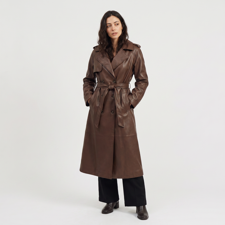 Elspeth | Women's Belted Faux Leather Midi Trench Coat