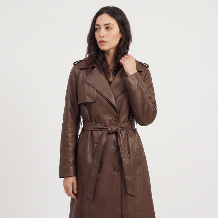 Elspeth | Women's Belted Faux Leather Midi Trench Coat