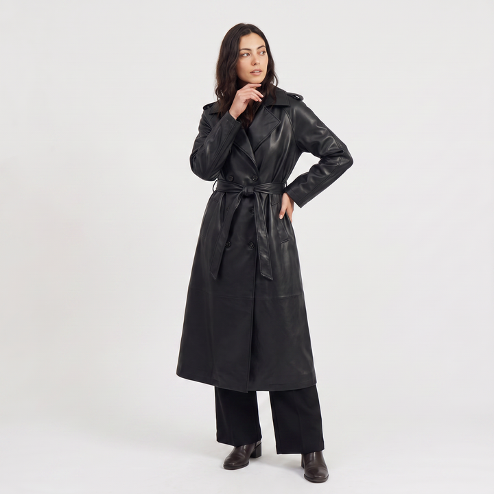 Elspeth | Women's Belted Faux Leather Midi Trench Coat