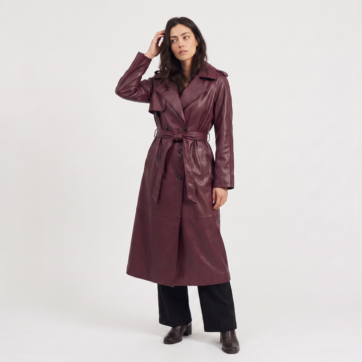 Elspeth | Women's Belted Faux Leather Midi Trench Coat